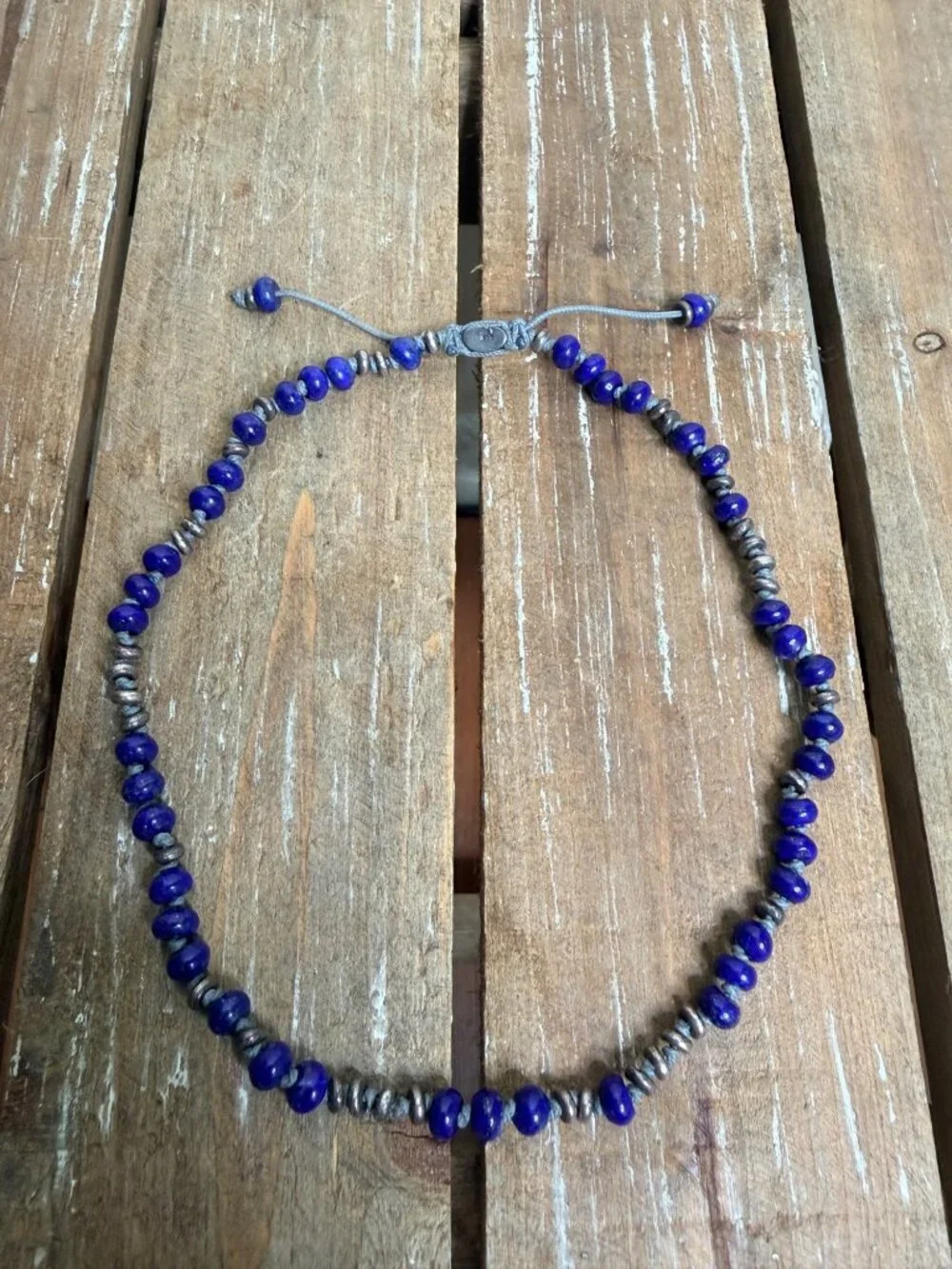 M.Cohen Blue Lapis Gemstone .925 Sterling Silver Double Wrap Bracelet